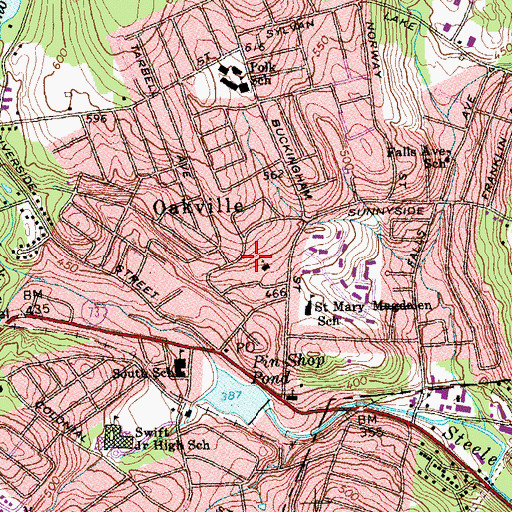 Topographic Map of Oakville Census Designated Place, CT