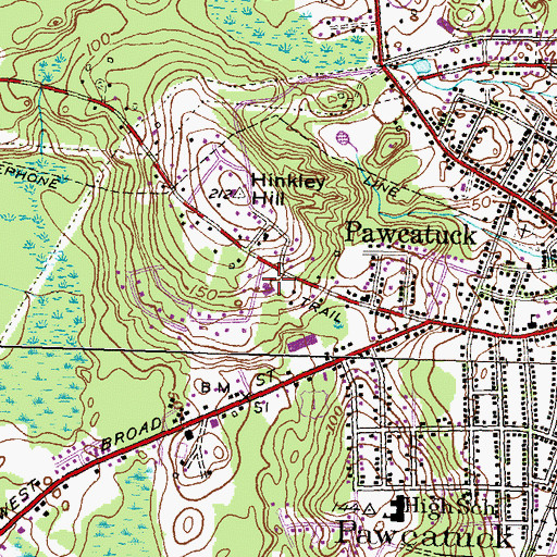 Topographic Map of Pawcatuck Census Designated Place, CT