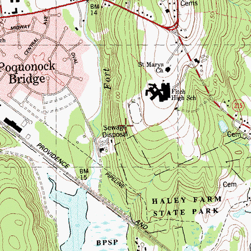 Topographic Map of Poquonock Bridge Census Designated Place, CT