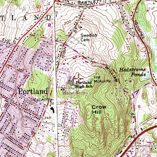 Topographic Map of Portland Census Designated Place, CT