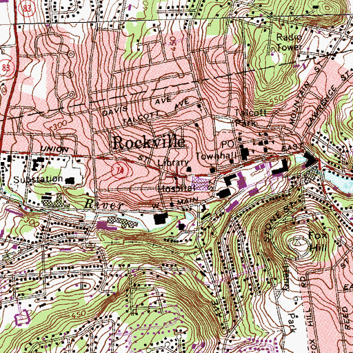 Topographic Map of Rockville Census Designated Place, CT