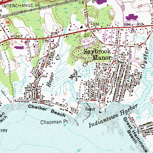 Topographic Map of Saybrook Manor Census Designated Place, CT