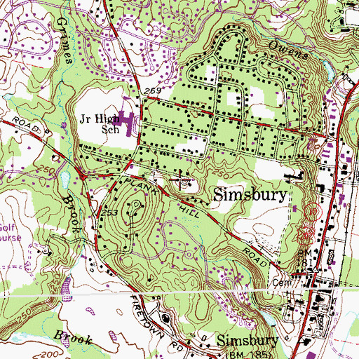 Topographic Map of Simsbury Center Census Designated Place, CT