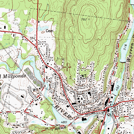 Topographic Map of Stafford Springs Census Designated Place, CT