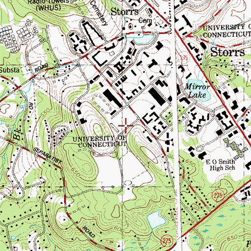 Topographic Map of Storrs Census Designated Place, CT