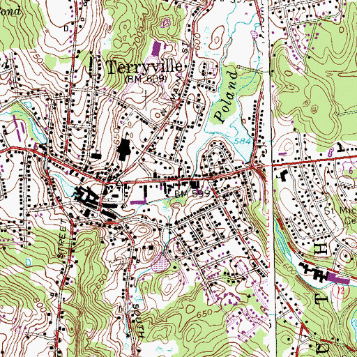 Topographic Map of Terryville Census Designated Place, CT