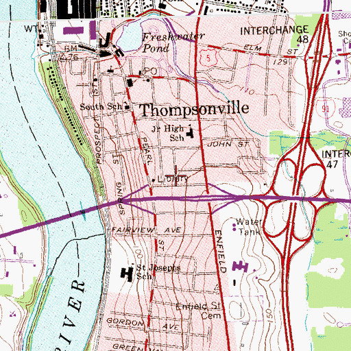 Topographic Map of Thompsonville Census Designated Place, CT