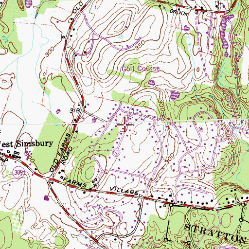 Topographic Map of West Simsbury Census Designated Place, CT