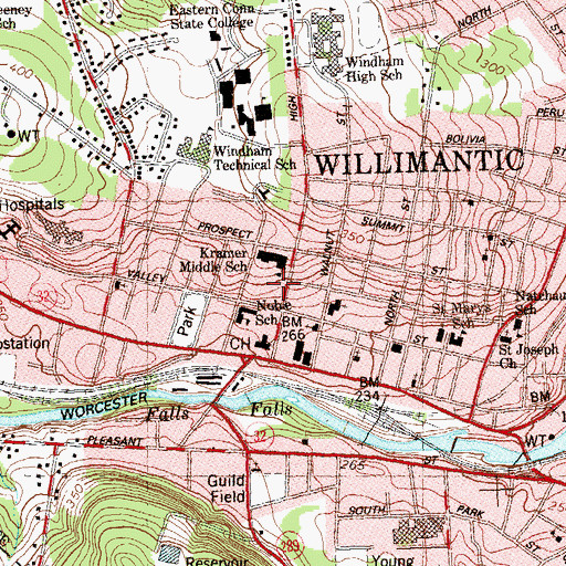 Topographic Map of Willimantic Census Designated Place, CT
