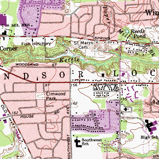 Topographic Map of Windsor Locks Census Designated Place, CT