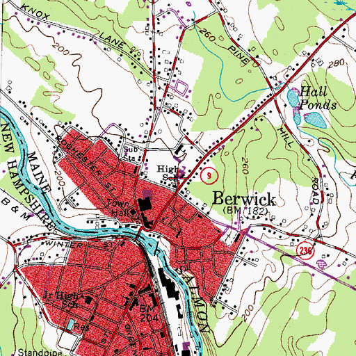 Topographic Map of Berwick Census Designated Place, ME