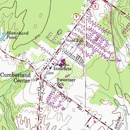 Topographic Map of Cumberland Center Census Designated Place, ME