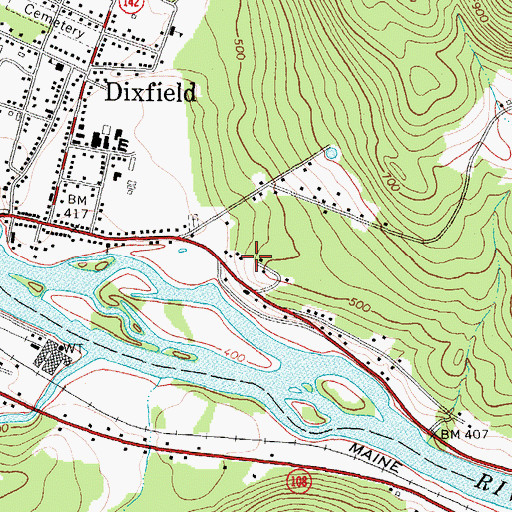 Topographic Map of Dixfield Census Designated Place, ME
