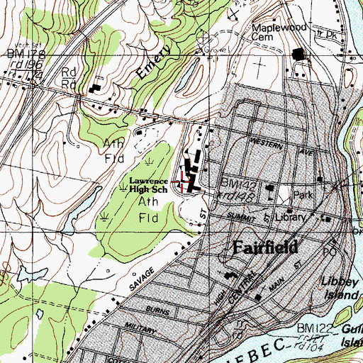 Topographic Map of Fairfield Census Designated Place, ME