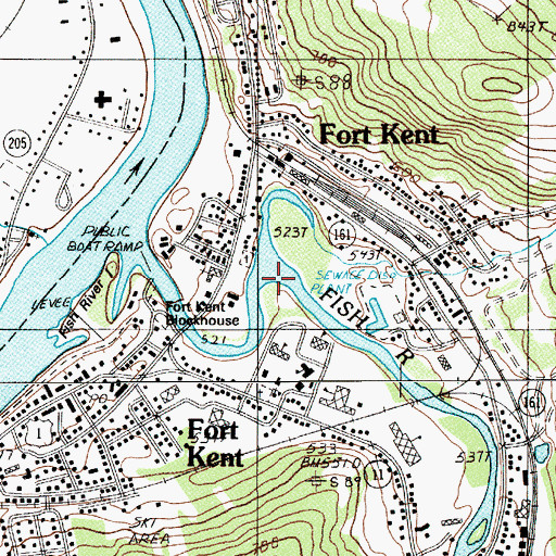 Topographic Map of Fort Kent Census Designated Place, ME