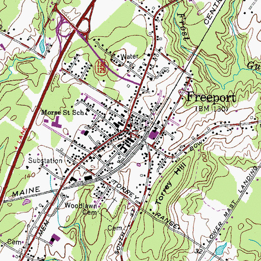 Topographic Map of Freeport Census Designated Place, ME