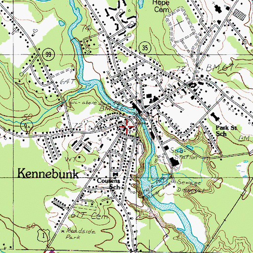 Topographic Map of Kennebunk Census Designated Place, ME