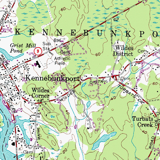 Topographic Map of Kennebunkport Census Designated Place, ME