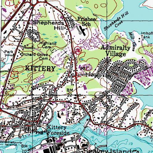 Topographic Map of Kittery Census Designated Place, ME