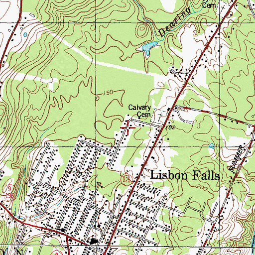Topographic Map of Lisbon Falls Census Designated Place, ME