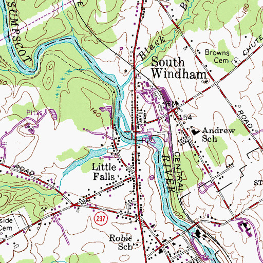 Topographic Map of Little Falls-South Windham Census Designated Place (historical), ME