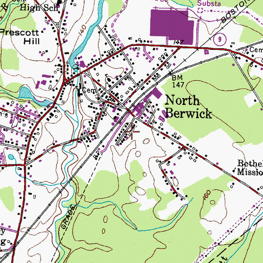 Topographic Map of North Berwick Census Designated Place, ME