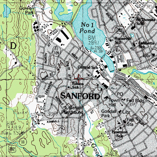 Topographic Map of Sanford Census Designated Place, ME