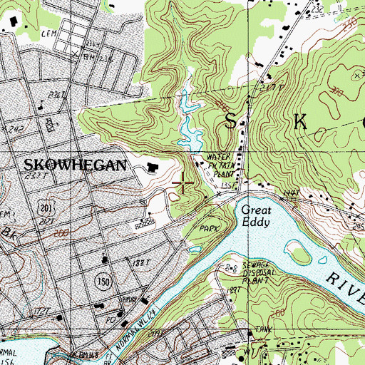Topographic Map of Skowhegan Census Designated Place, ME