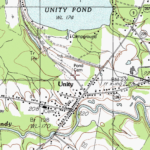 Topographic Map of Unity Census Designated Place, ME
