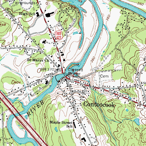 Topographic Map of Contoocook Census Designated Place, NH