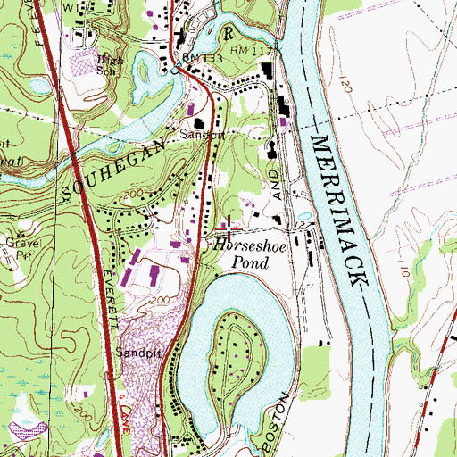 Topographic Map of East Merrimack Census Designated Place, NH