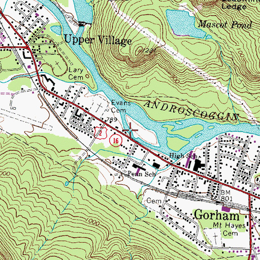 Topographic Map of Gorham Census Designated Place, NH