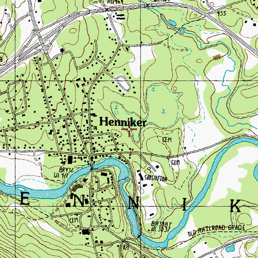 Topographic Map of Henniker Census Designated Place, NH
