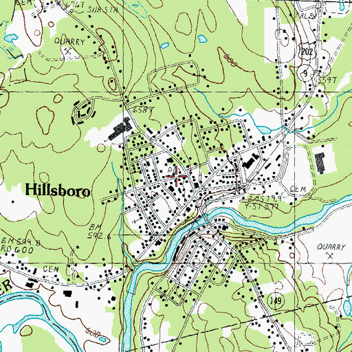 Topographic Map of Hillsborough Census Designated Place, NH