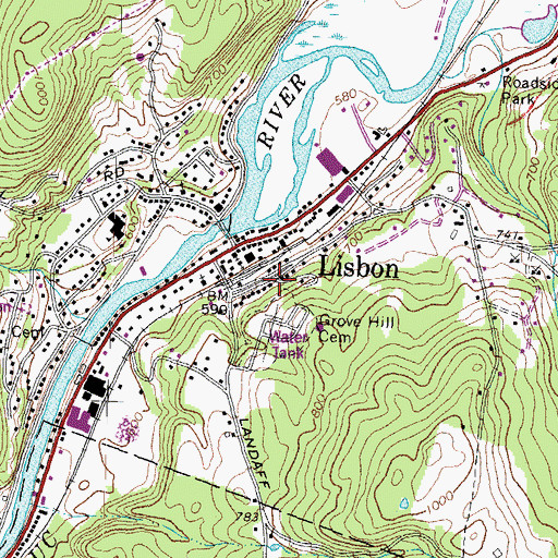 Topographic Map of Lisbon Census Designated Place, NH