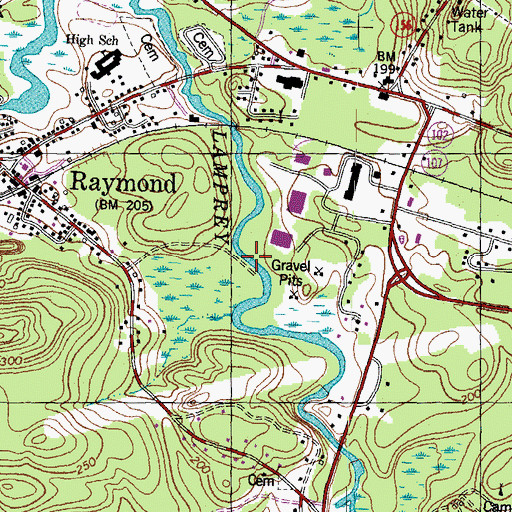 Topographic Map of Raymond Census Designated Place, NH