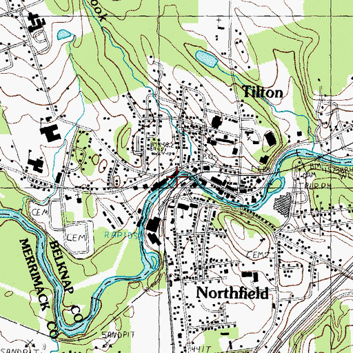 Topographic Map of Tilton Northfield Census Designated Place, NH