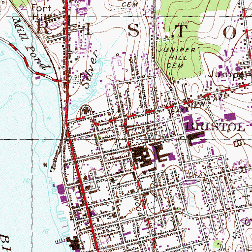 Topographic Map of Bristol Census Designated Place, RI