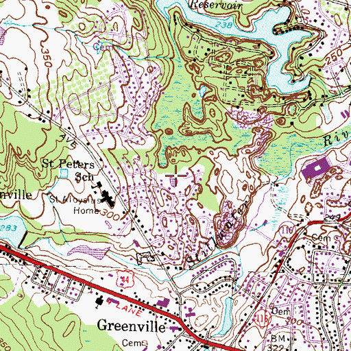 Topographic Map of Greenville Census Designated Place, RI
