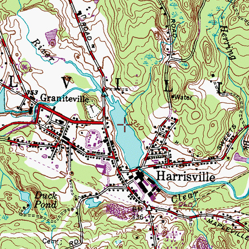 Topographic Map of Harrisville Census Designated Place, RI