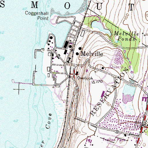 Topographic Map of Melville Census Designated Place, RI