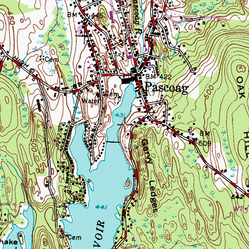Topographic Map of Pascoag Census Designated Place, RI