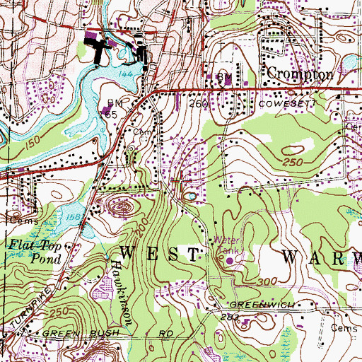 Topographic Map of West Warwick Census Designated Place, RI