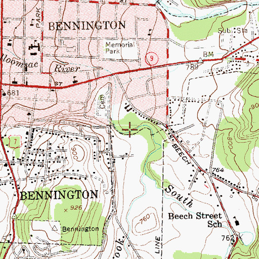 Topographic Map of Bennington Census Designated Place, VT