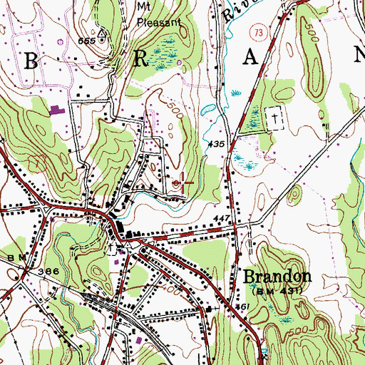 Topographic Map of Brandon Census Designated Place, VT