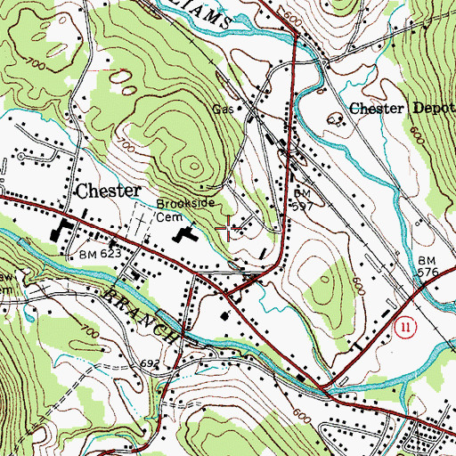Topographic Map of Chester Census Designated Place, VT