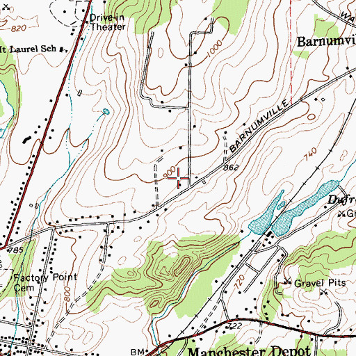 Topographic Map of Manchester Center Census Designated Place, VT