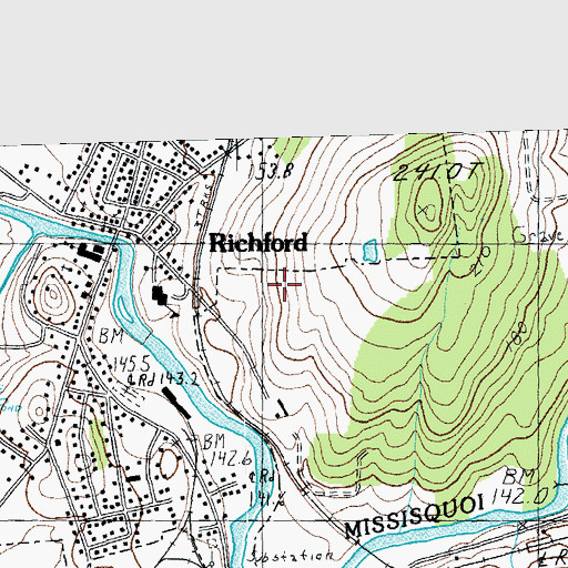 Topographic Map of Richford Census Designated Place, VT
