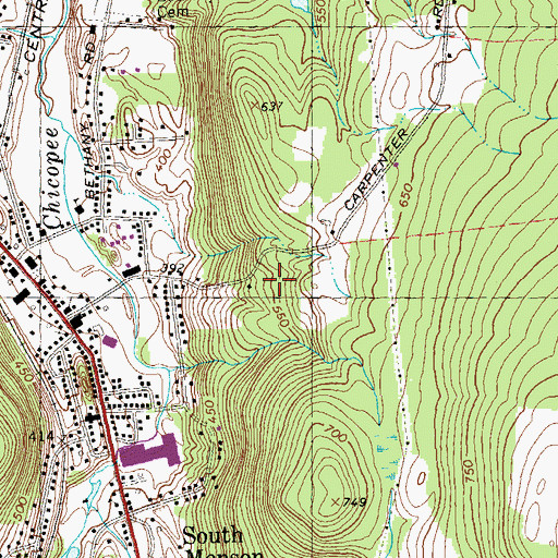 Topographic Map of Monson Center Census Designated Place, MA