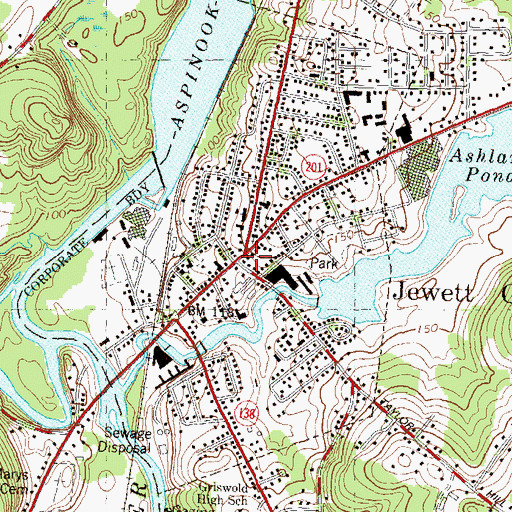Topographic Map of Borough of Jewett City, CT